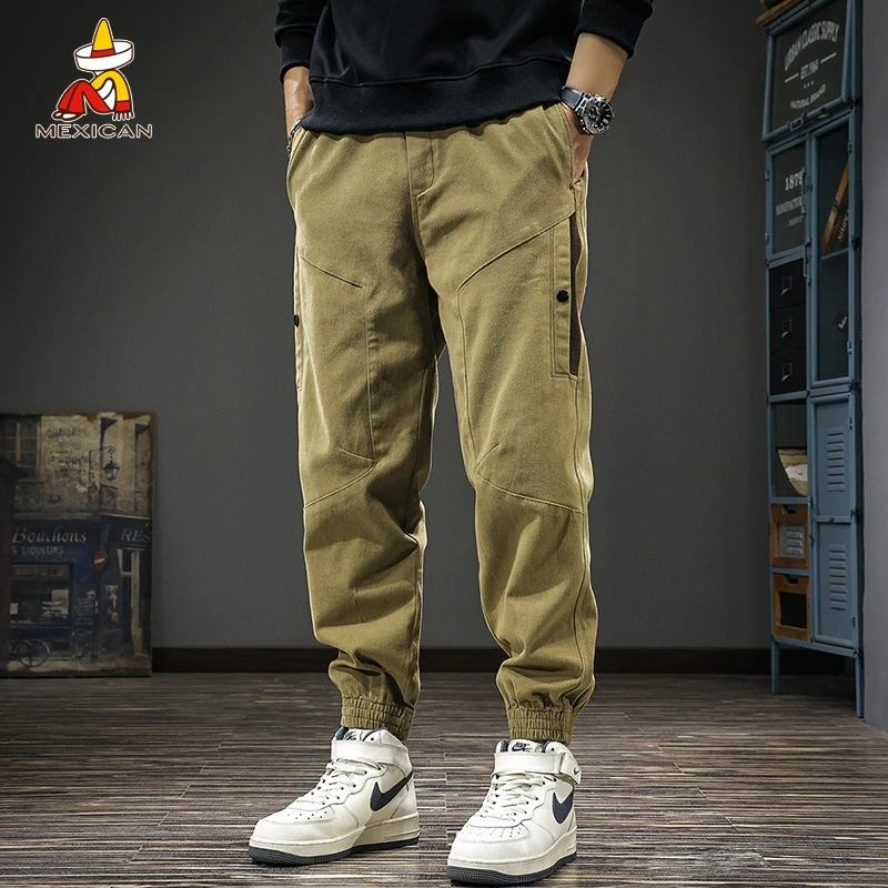 Mexican/稻草人春季潮流束脚休闲裤男款美式重磅宽松工装哈伦裤子