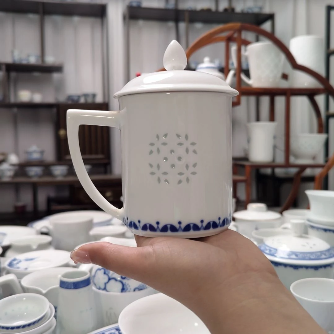 瓷茗香办公杯一套景德镇