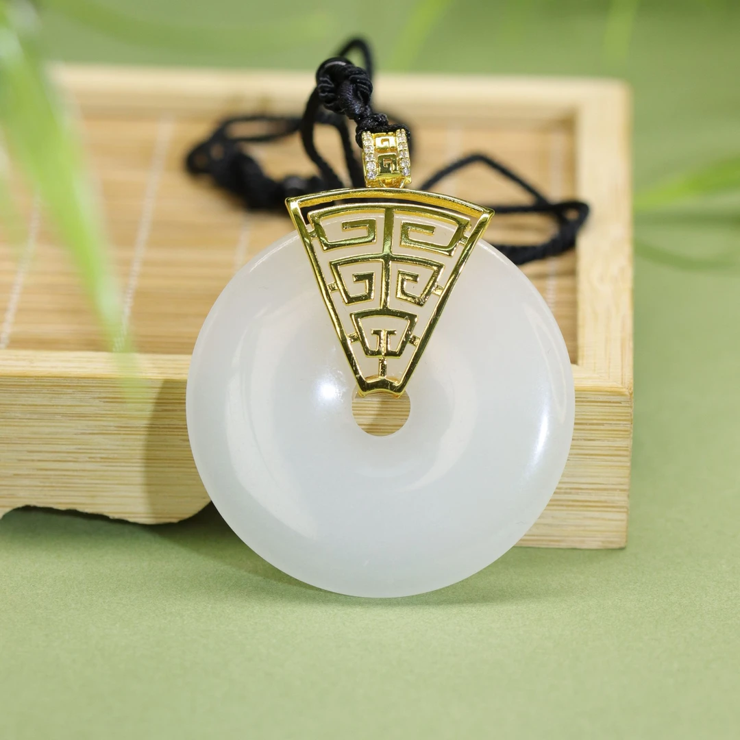 天然新疆金丝玉平安扣玉吊坠颈饰镶嵌挂坠百搭珠宝直播玉石直播