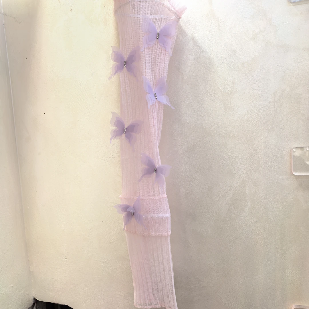 B063粉色纱纱紫色蝴蝶冰袖一对