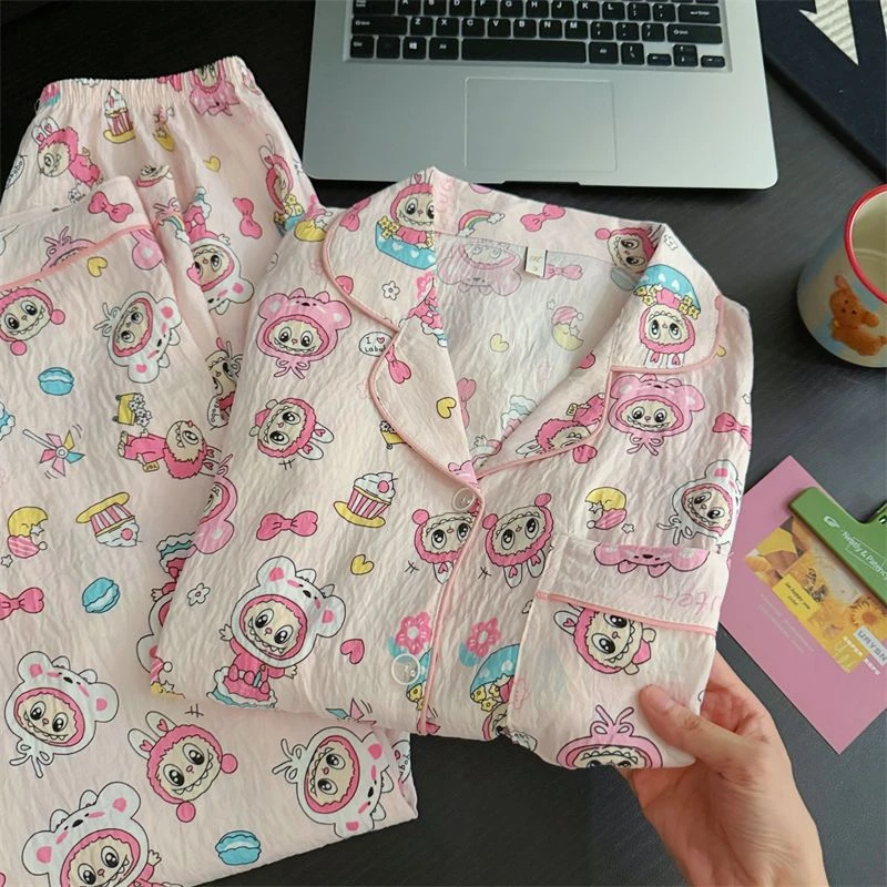 LABUBU睡衣女款云朵棉长袖2025新款春秋季翻领可爱拉布布家居服套