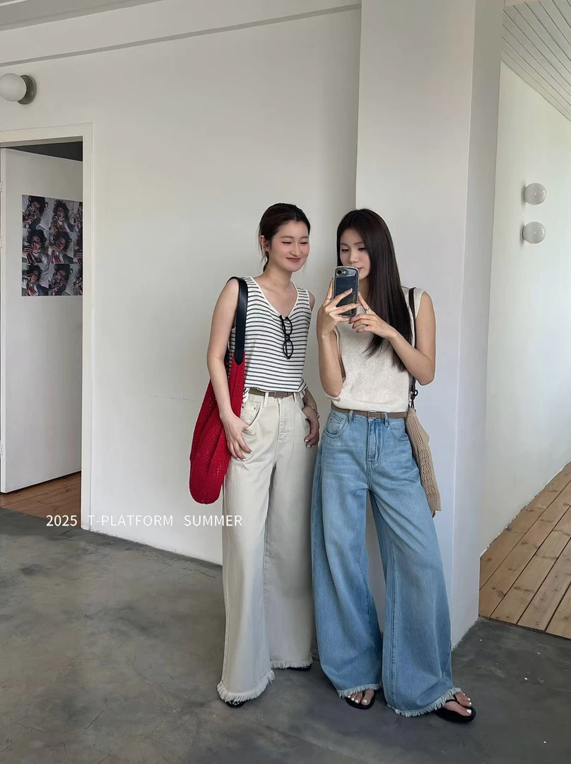 TT 福（1tt25336#）毛边牛仔裤！宽松百搭阔腿牛仔裤6-3