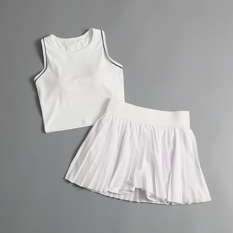 羽毛球运动套装女休闲网球裙跑步速干瑜伽服背心锻炼带胸垫健身服