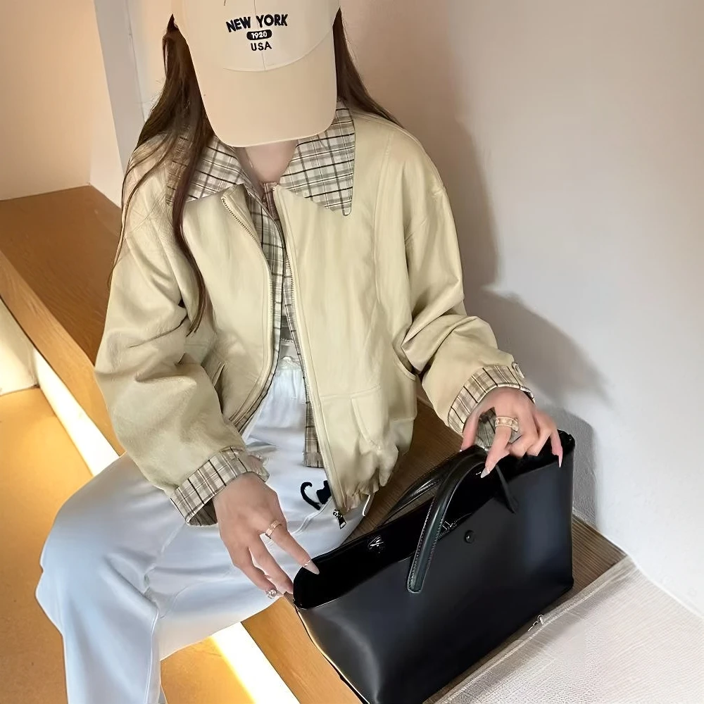 801格子拼接2短款工装外套春款2025新款休闲美式夹克流行时尚百搭