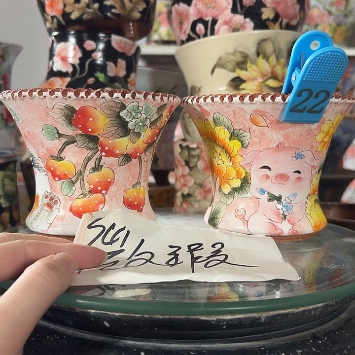 景德镇幸运花盆手绘韩式花盆