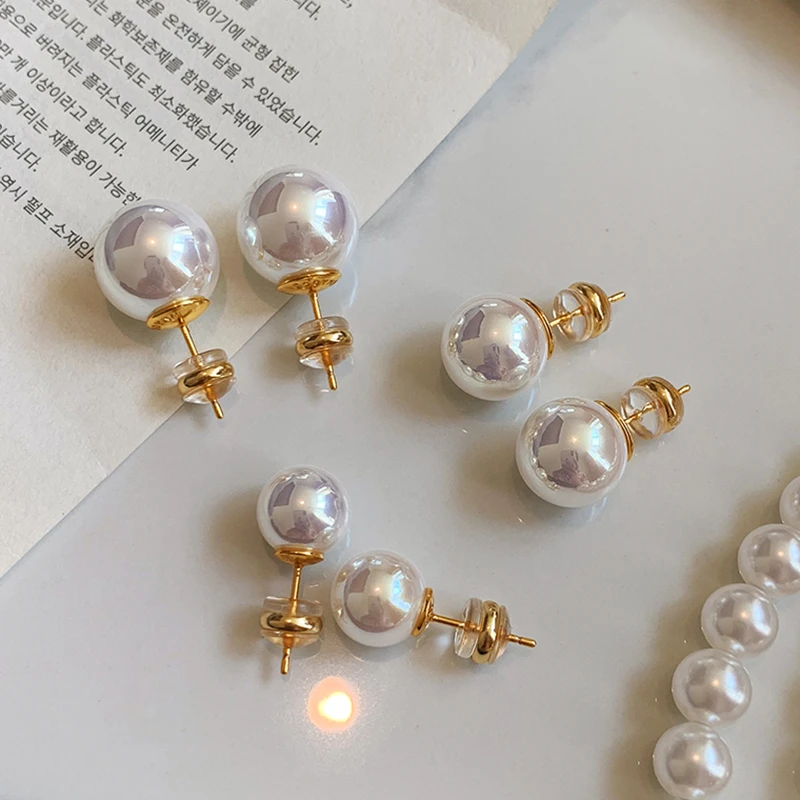 DICD 铜合金仿珍珠耳饰 炫彩正圆耳钉女轻奢高级气质百搭耳环1405