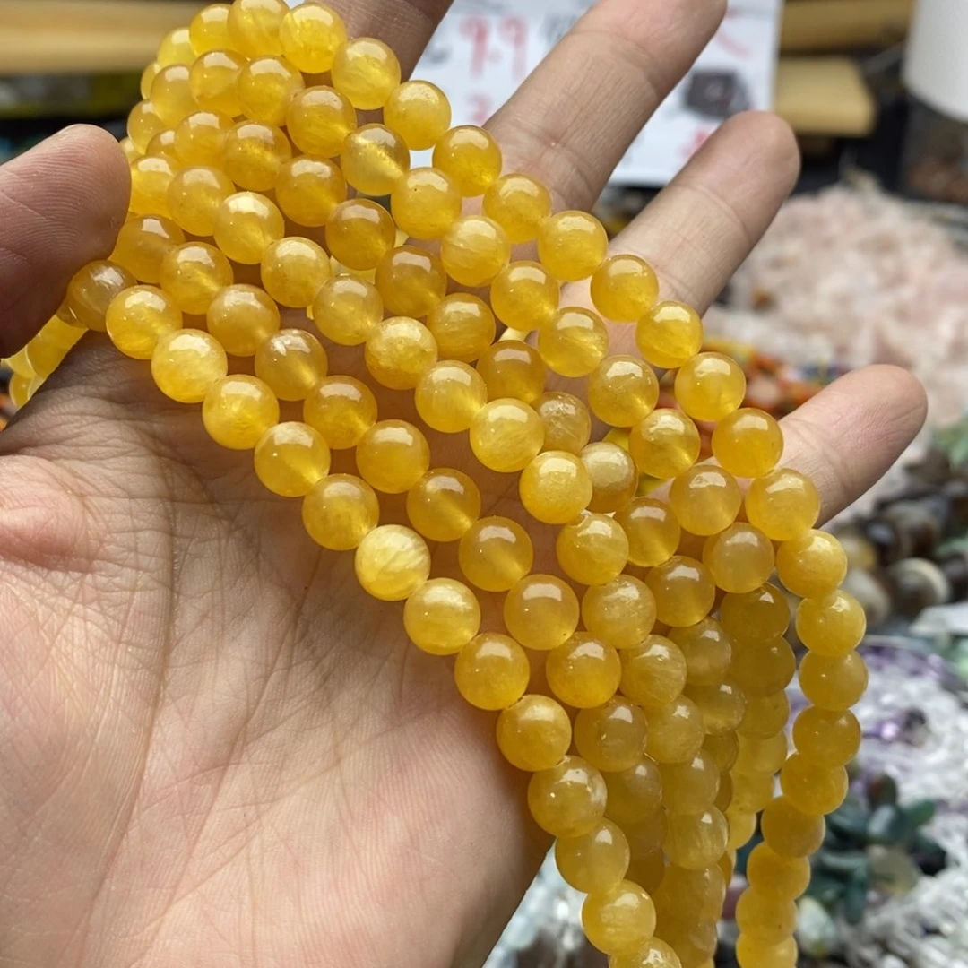 玛瑙/玉髓未镶嵌珠宝半成品一条天然8mm润体米黄玉圆珠H115