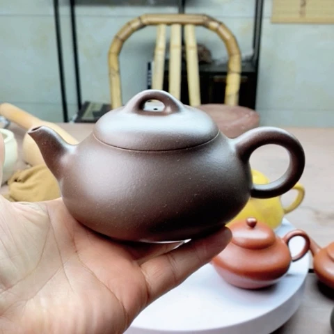 紫砂茶壶汉棠石瓢青灰紫泥