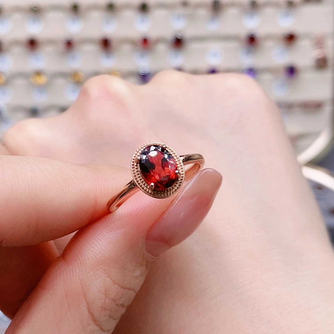 石榴石戒指银S925镶嵌 戒指