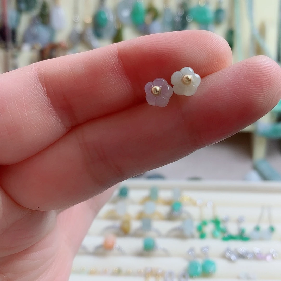 翡翠银S925镶嵌颈饰耳钉小的