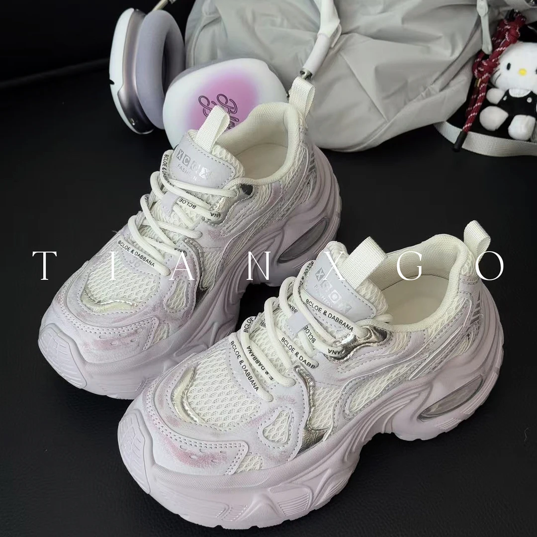 TIANXGO|25new时尚休闲鞋女厚底增高运动鞋百搭休闲鞋系带老爹鞋