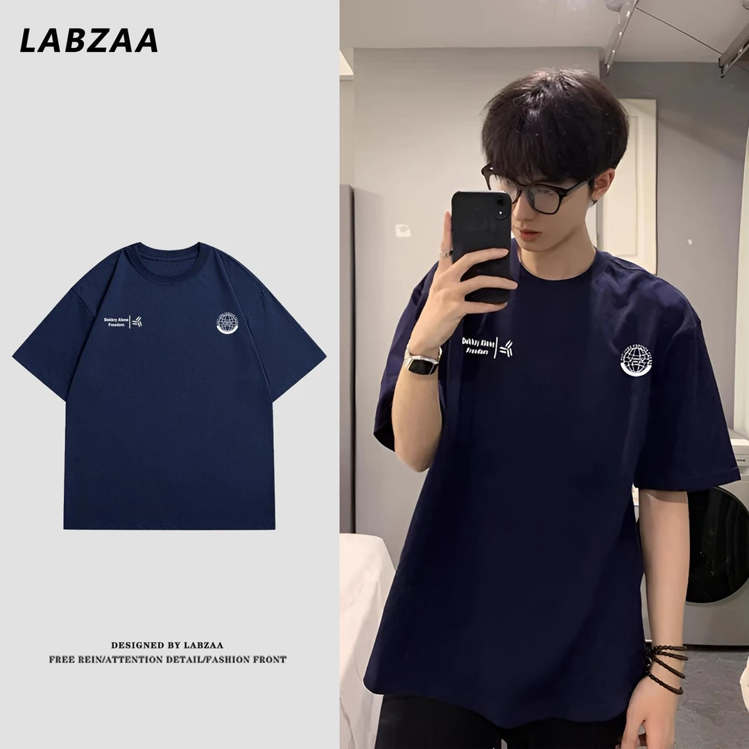 labzaa美式字母印花纯棉短袖T恤男女夏季宽松痞帅情侣百搭上衣潮