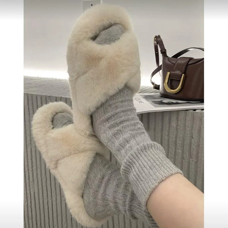 秋冬灰色袜子女中筒袜羊毛袜加厚保暖复古韩系堆堆袜女生镂空女款
