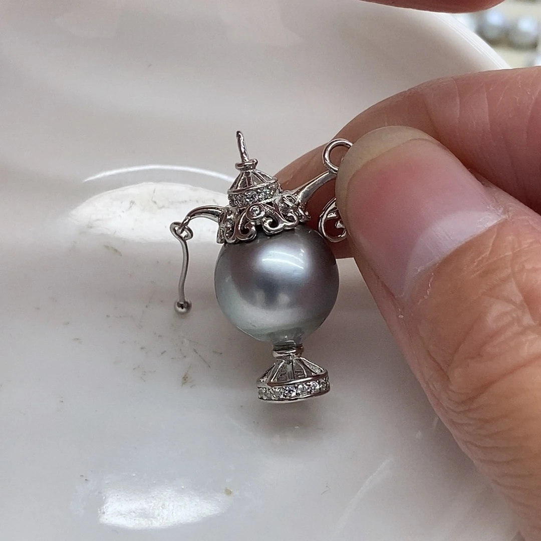 吊坠(不含链)银S925镶嵌海水珍珠