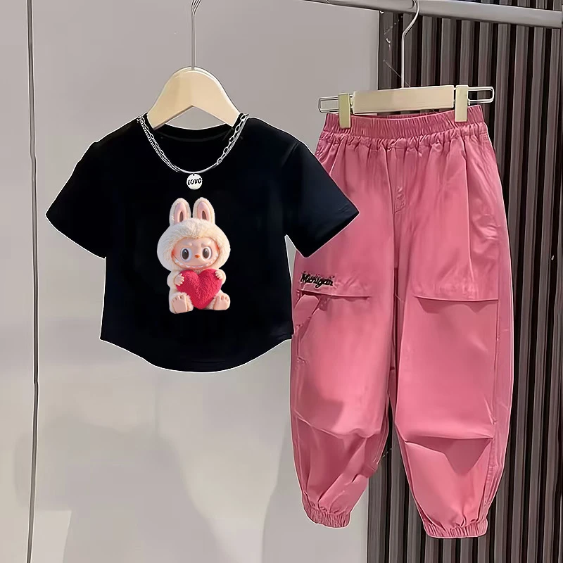 女童夏季套装新款拉布布儿童装衣服休闲潮牌labubuT恤两件套洋气