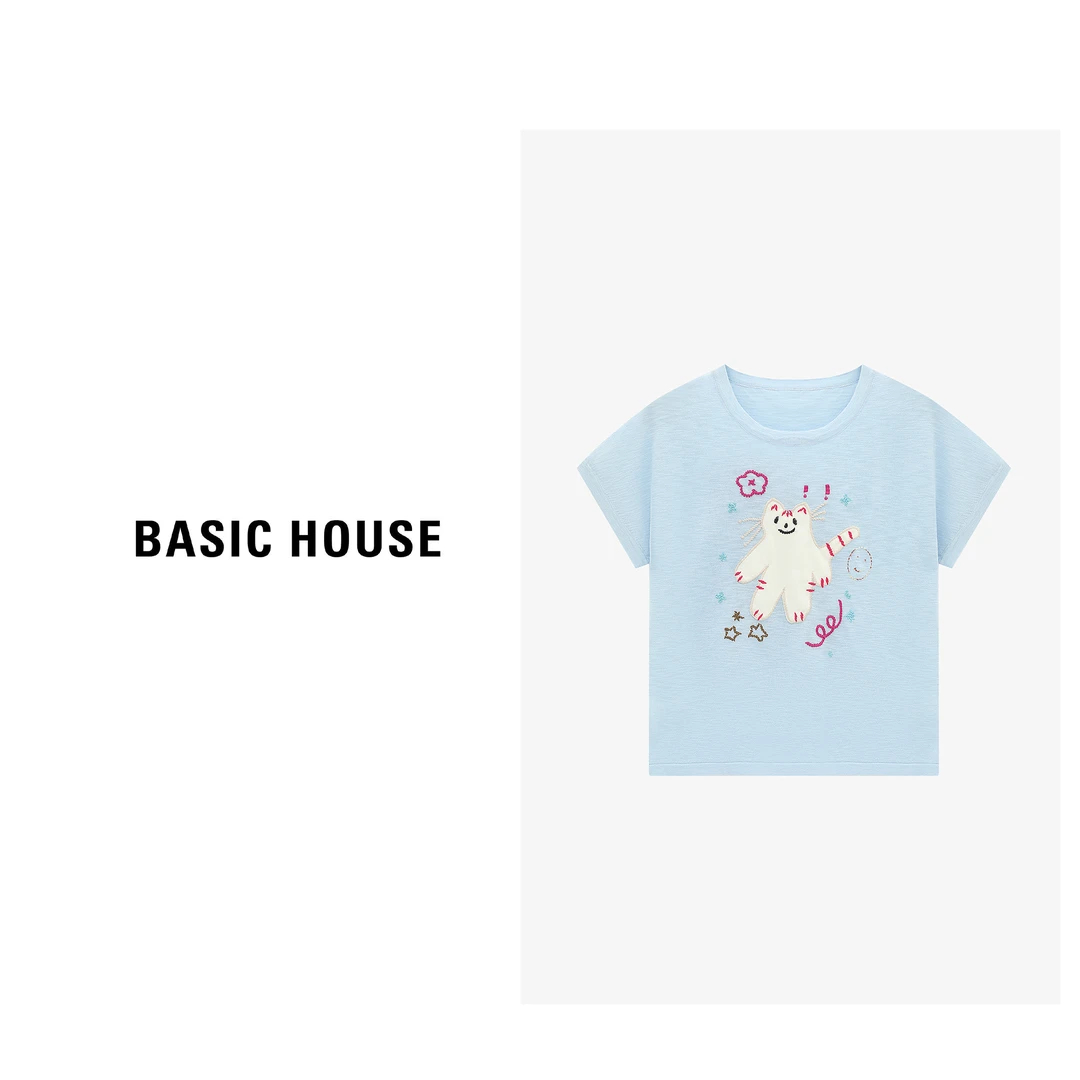 Basic House/百家好夏季洋气休闲印花圆领短袖针织衫B0625B5H472