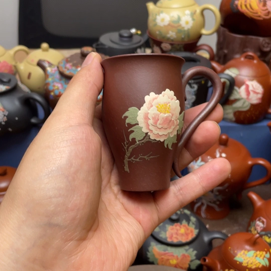 紫泥茶杯紫砂主人杯60cc