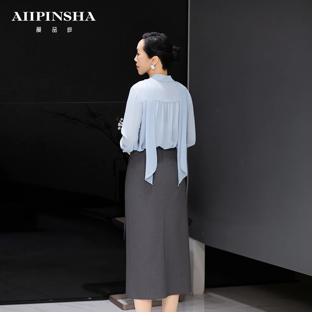 琴老板爱品纱【回蔚】气质长袖白色时尚百搭女士设计感E6SB642PWU