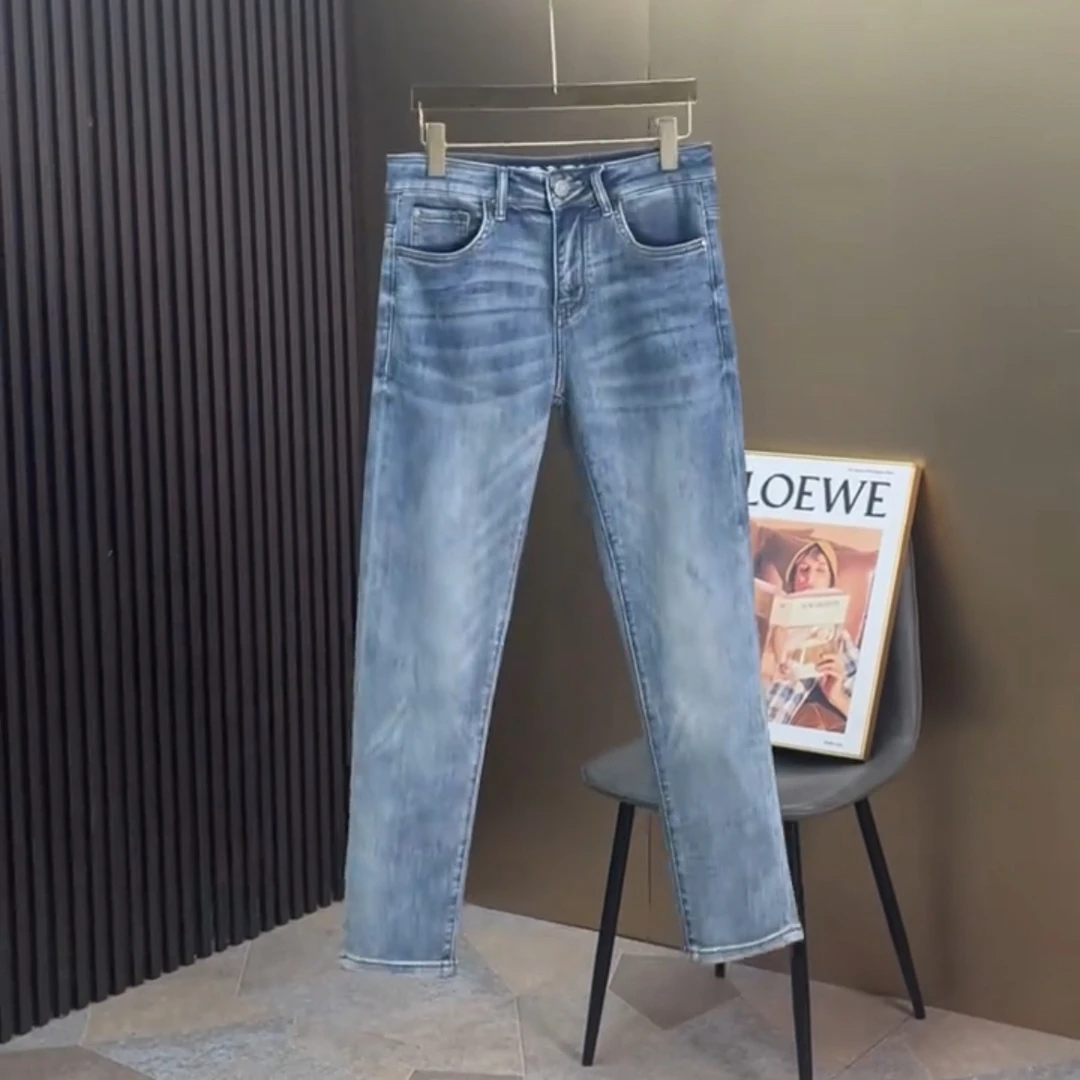 2025春夏九分裤浅蓝男士牛仔裤高端欧货百搭修身小脚裤