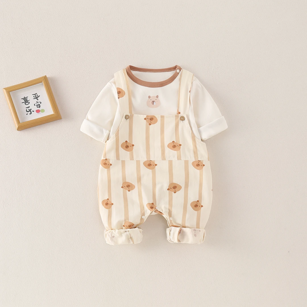 卡皮巴拉婴幼儿背带裤连体衣春秋长袖婴儿洋气宝宝韩版卡通儿童