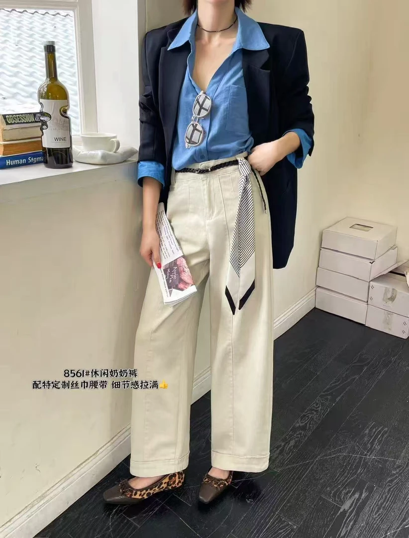 8561吸引力新款定制丝巾腰带休闲奶奶裤