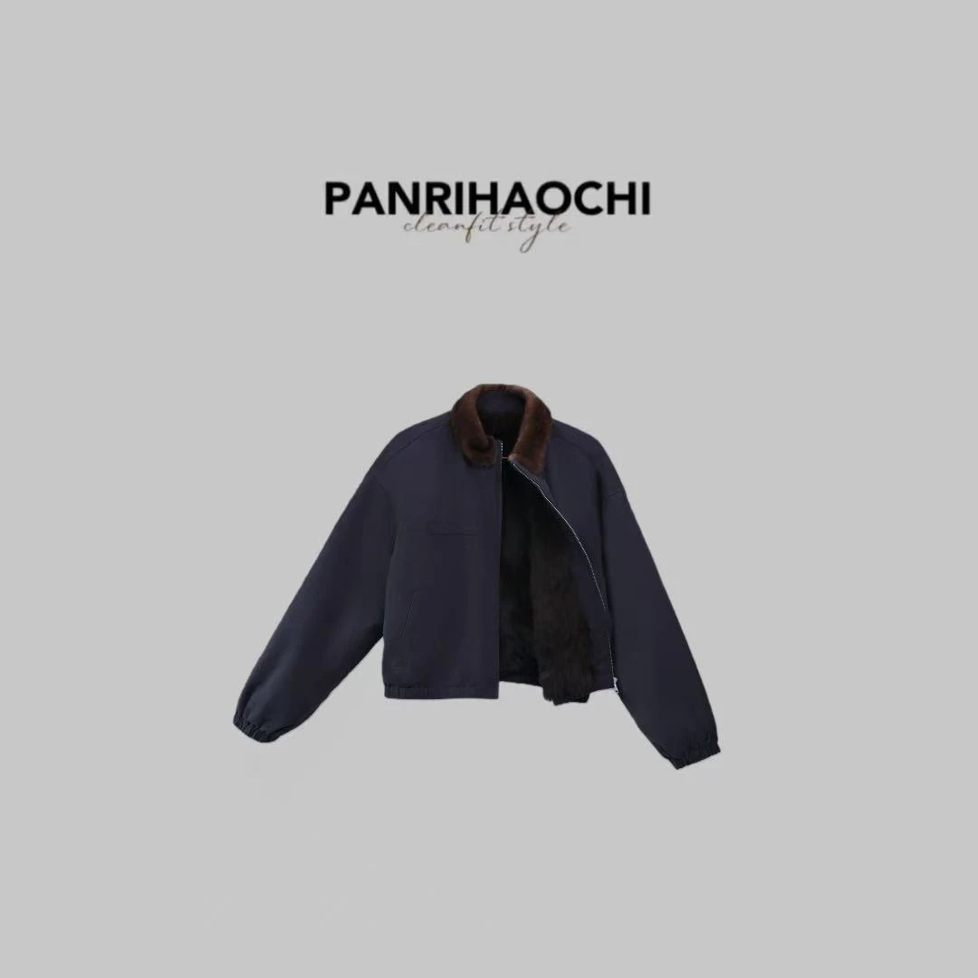 PANPAN “皮草夹克”新款冬季水貂毛拼接短款夹克显瘦保暖外套