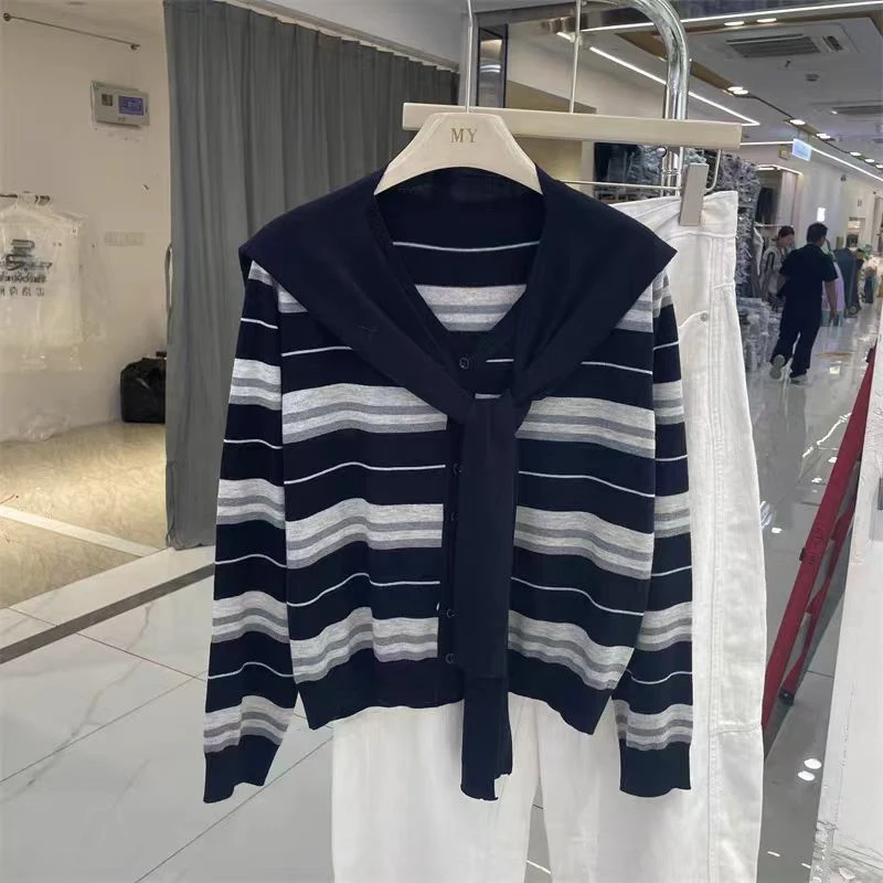 长袖女针织时尚针织衫春季百搭厚款秋季条纹毛针织衫