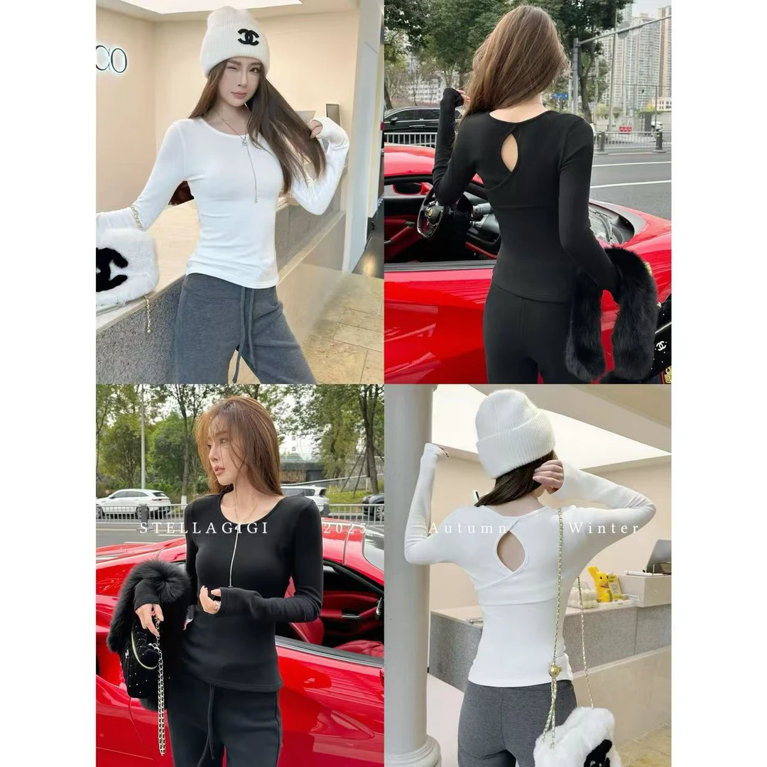 SG / 杨依姗 AW纯欲感后背镂空磨毛打底T恤T-20252475