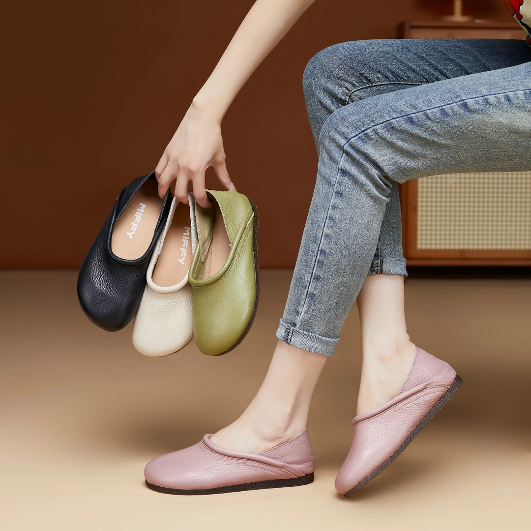 头层牛皮单鞋2025一脚蹬两穿软底敲软敲舒适防滑轻便女单鞋
