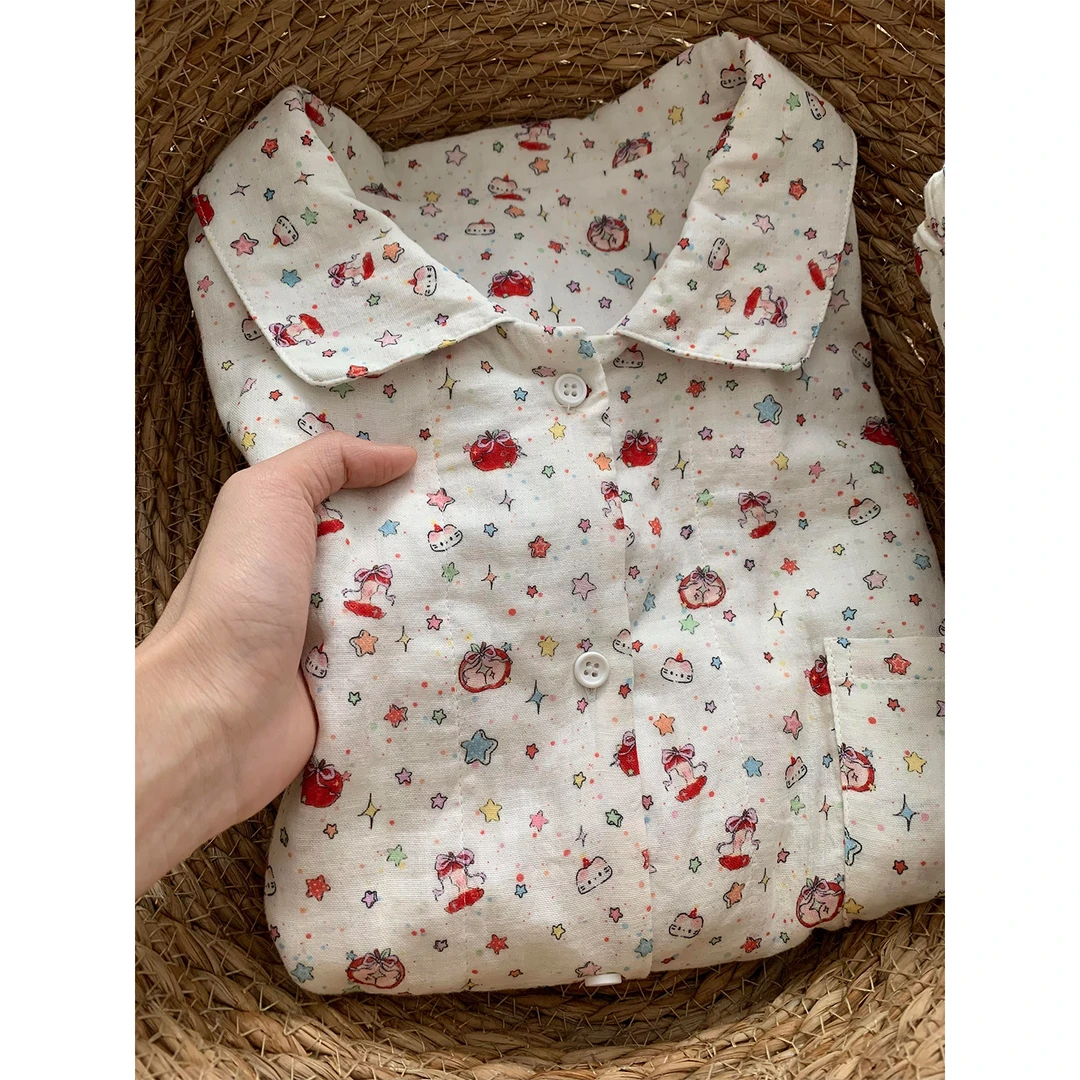 【嘟嘟好困】韩版甜美可爱卡通动漫长袖睡衣女春秋款长裤套装居家服