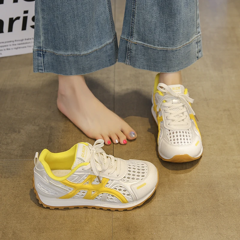 小白鞋女款2025新款夏季薄款透气网面厚底百搭阿甘休闲运动老爹鞋