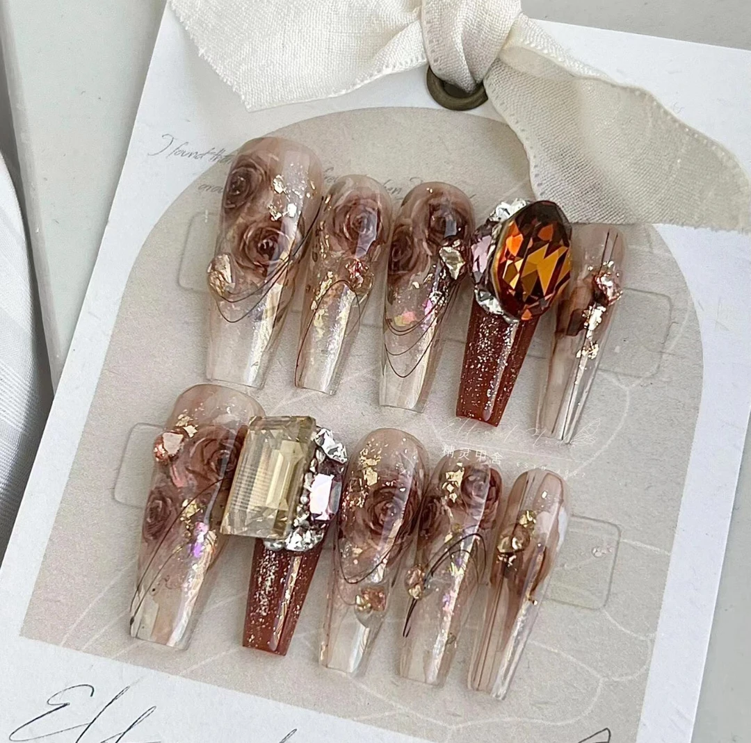 咪哆哆手绘穿戴甲6选3仙气下单备注编码手绘水彩雕花捏捏重工奢华