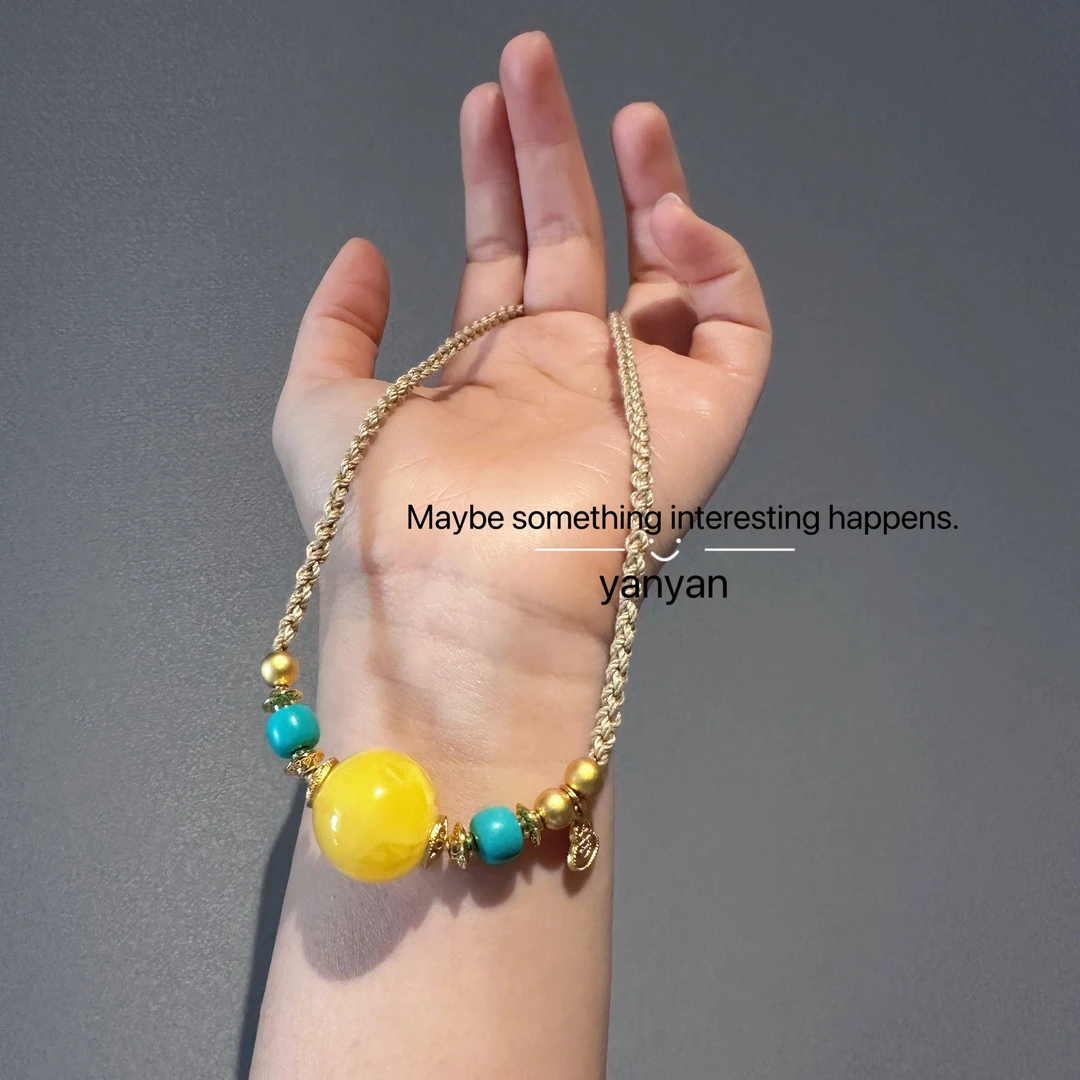 铜合金亚克力项链 新中式时尚手工编织项链精致百搭女锁骨链可调