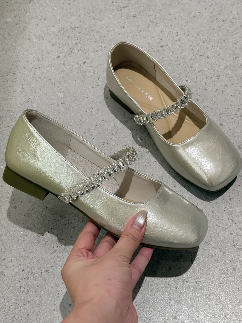 水钻女鞋单鞋一脚蹬夏季气质方头低跟轻便平底鞋浅口26-796