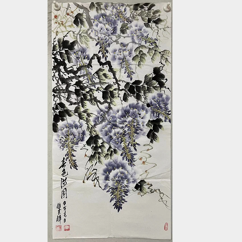 2125  纯手绘老字画《紫藤》中堂  尺寸 100×50