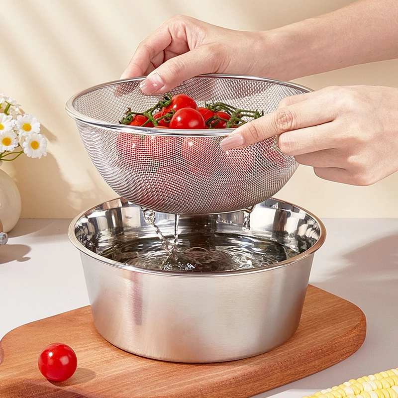 不锈钢和面家用厨房烘焙方便加厚大容量打蛋盆漏盆不锈钢盆洗菜盆
