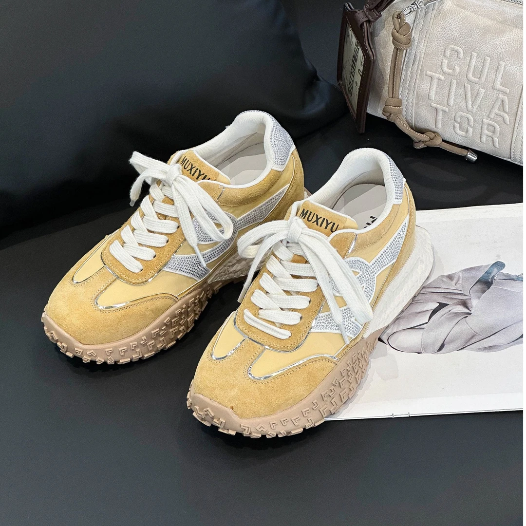 沐歆予2025夏季新款增高7.5系带厚底时尚休闲阿甘鞋真皮M88018