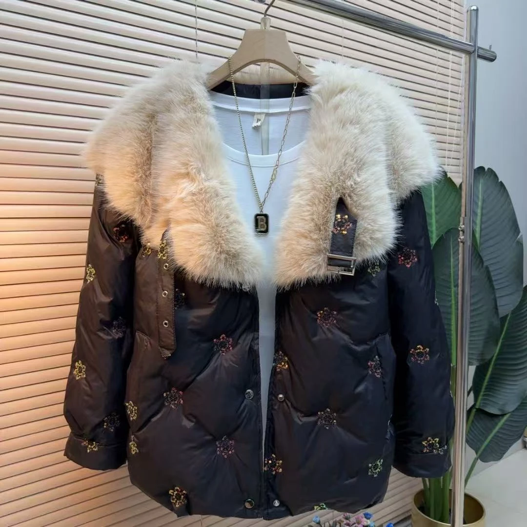 胖mm欧货时尚气质显瘦韩版法式冬季9237百搭大毛领保暖棉服