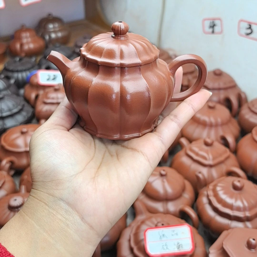 ꒰***꒱茶壶紫砂朱泥筋纹宫灯150cc