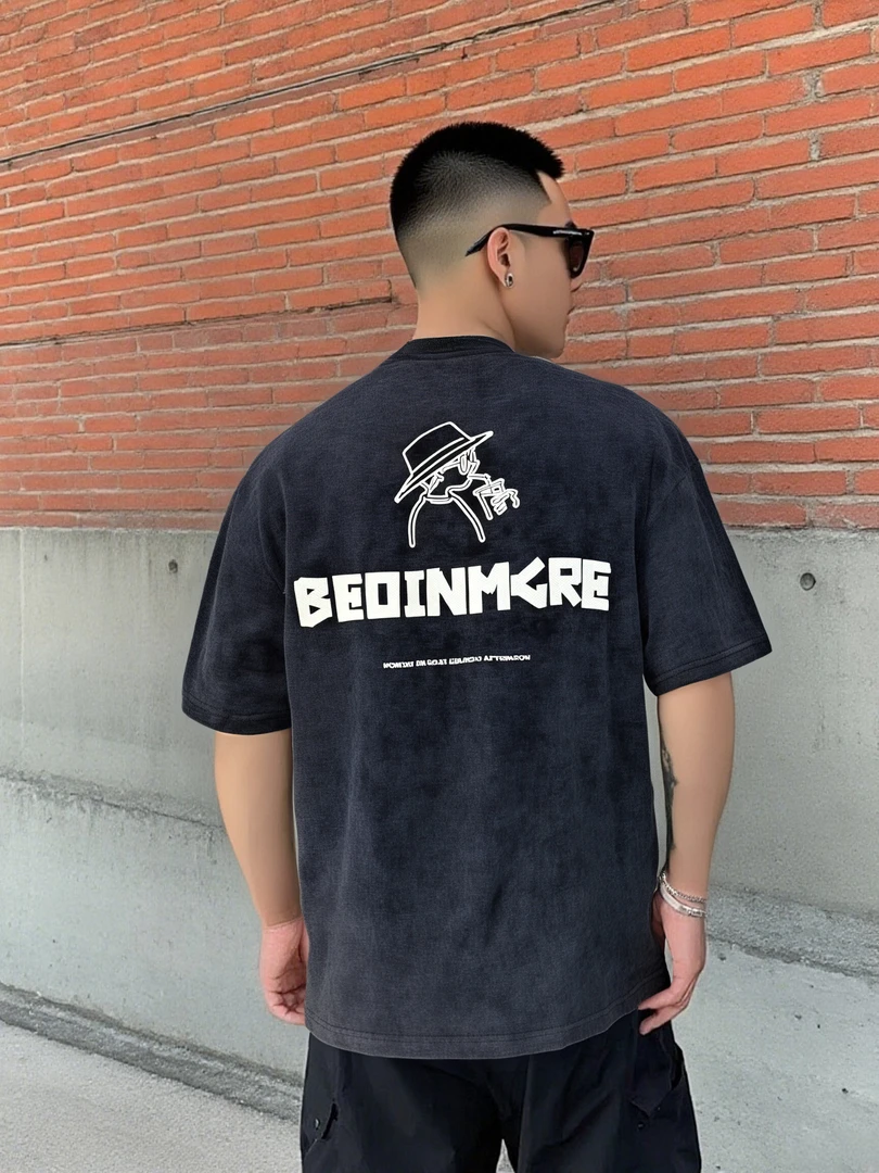 【奶茶男孩】水洗做旧男士T恤男装夏季潮流个性百搭休闲情侣短袖