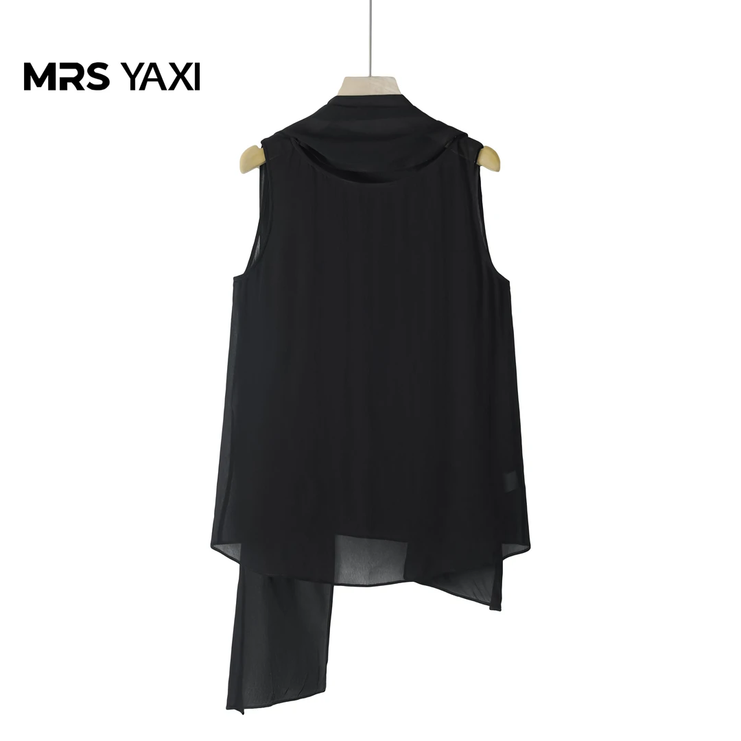 Mrsyaxi纯色气质飘带无袖上衣YX5070204