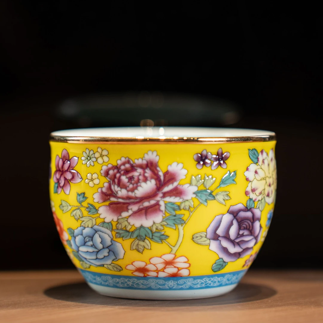 【双十一特惠】景德镇珐琅彩轻奢描金万花陶瓷功夫喝茶杯单杯A24
