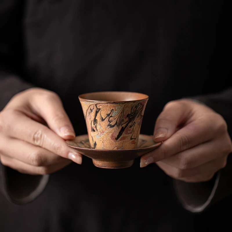 百垚复古敦煌油画品茗杯茶杯精致创意陶瓷茶杯主人杯家用功夫茶具