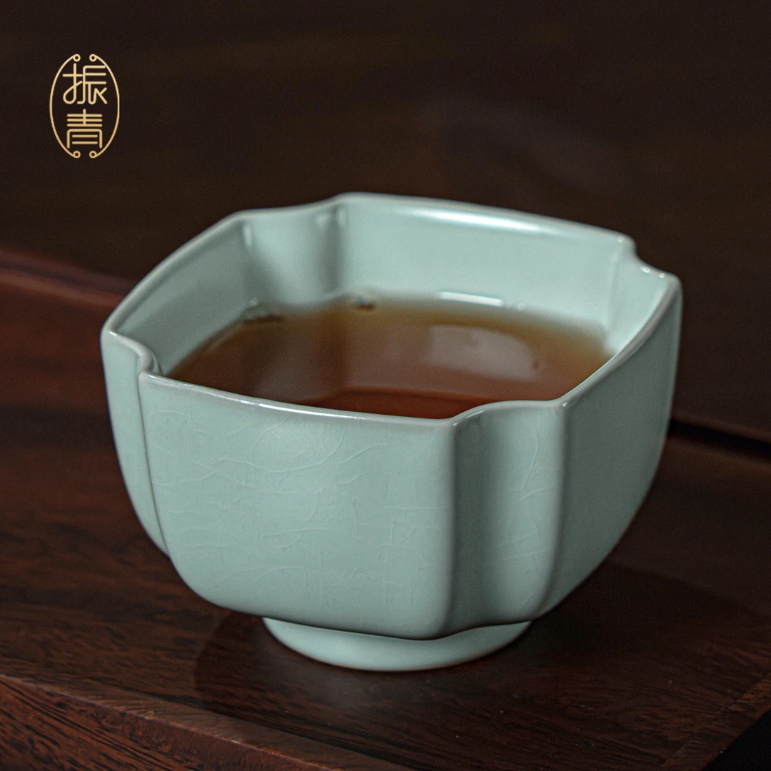 高端汝窑主人杯大号景德镇四方杯大容量茶杯品茗杯茶盏茶具礼盒装