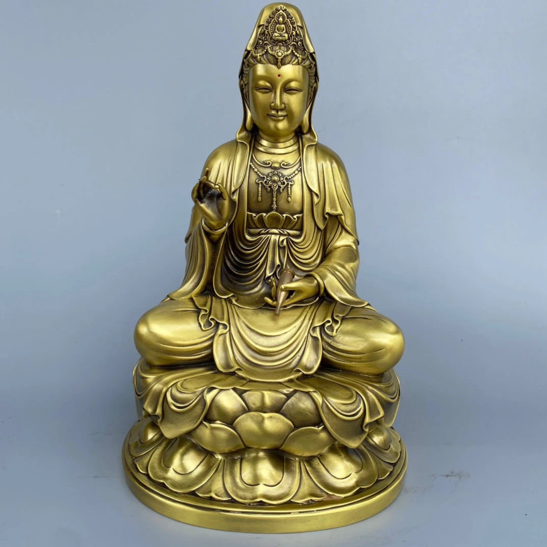 纯铜黄铜坐莲观音菩萨摆件南海观世音观音像家用佛堂佛像