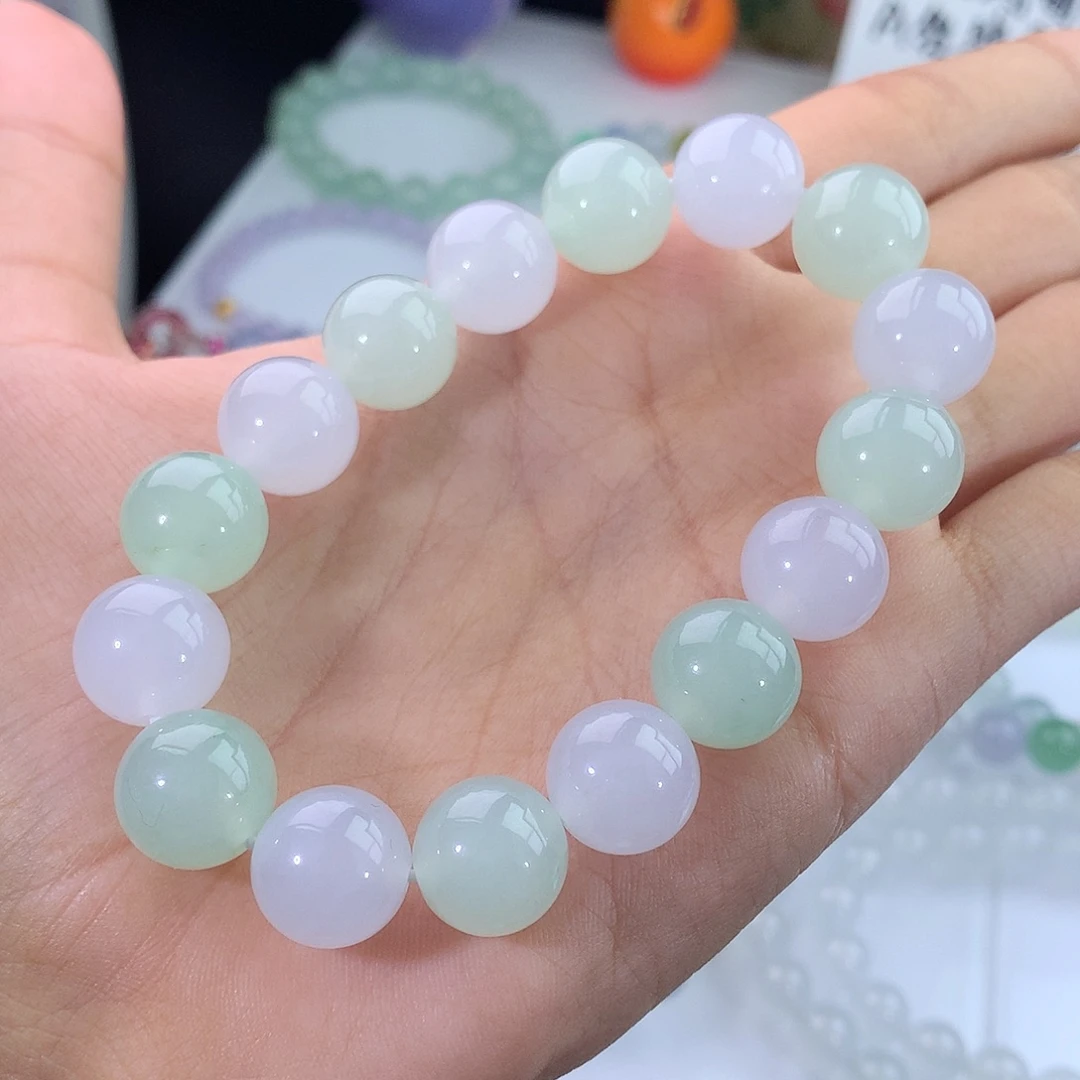 未镶嵌手链翡翠翡翠双彩马卡龙手串