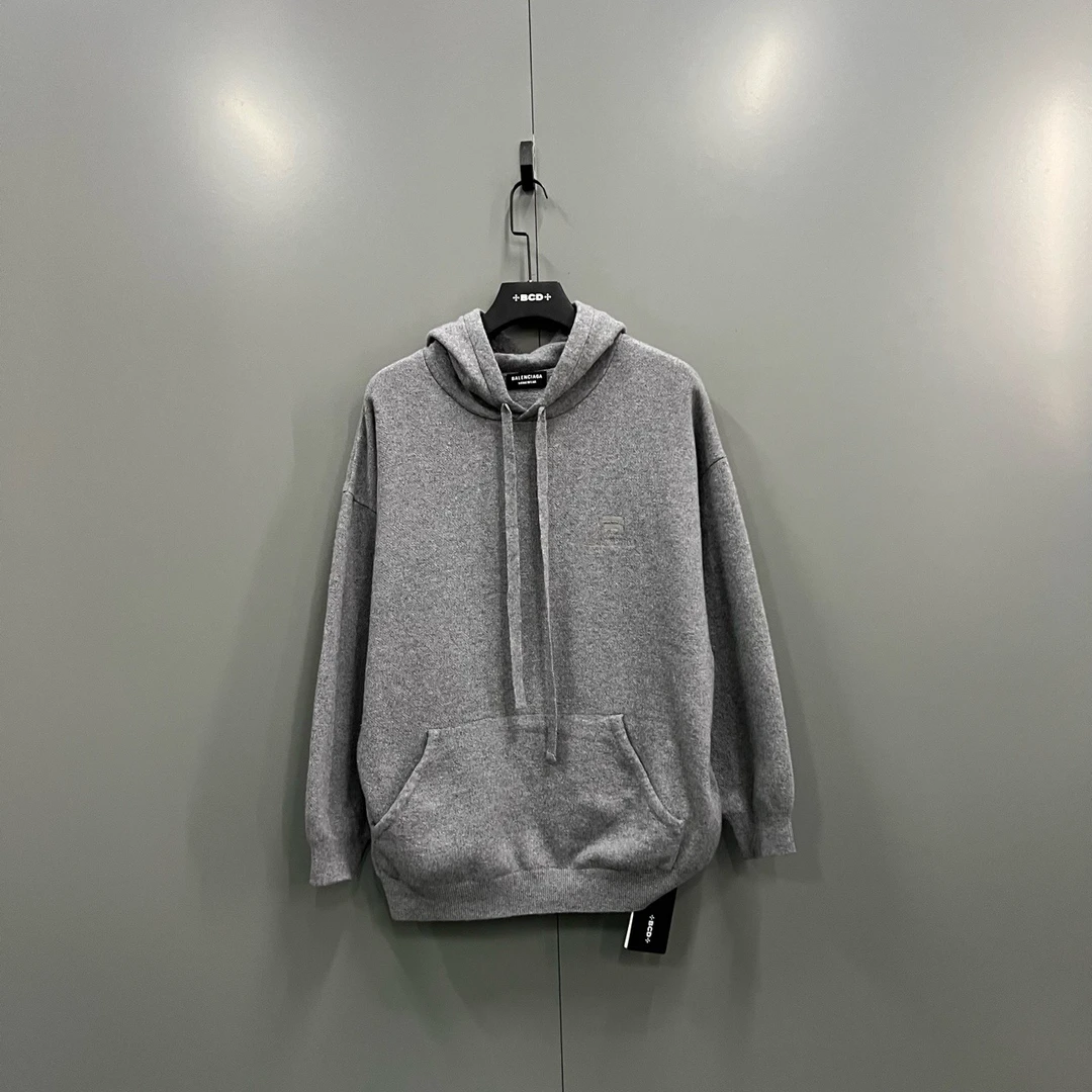 95新 Balenciaga/巴黎世家 灰色双钩刺绣针织帽衫 1码/95新/