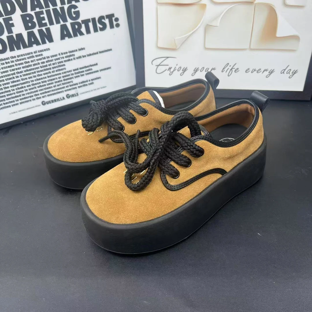 厚底增高面包鞋女秋季新款复古小众百搭板鞋休闲女鞋   3318