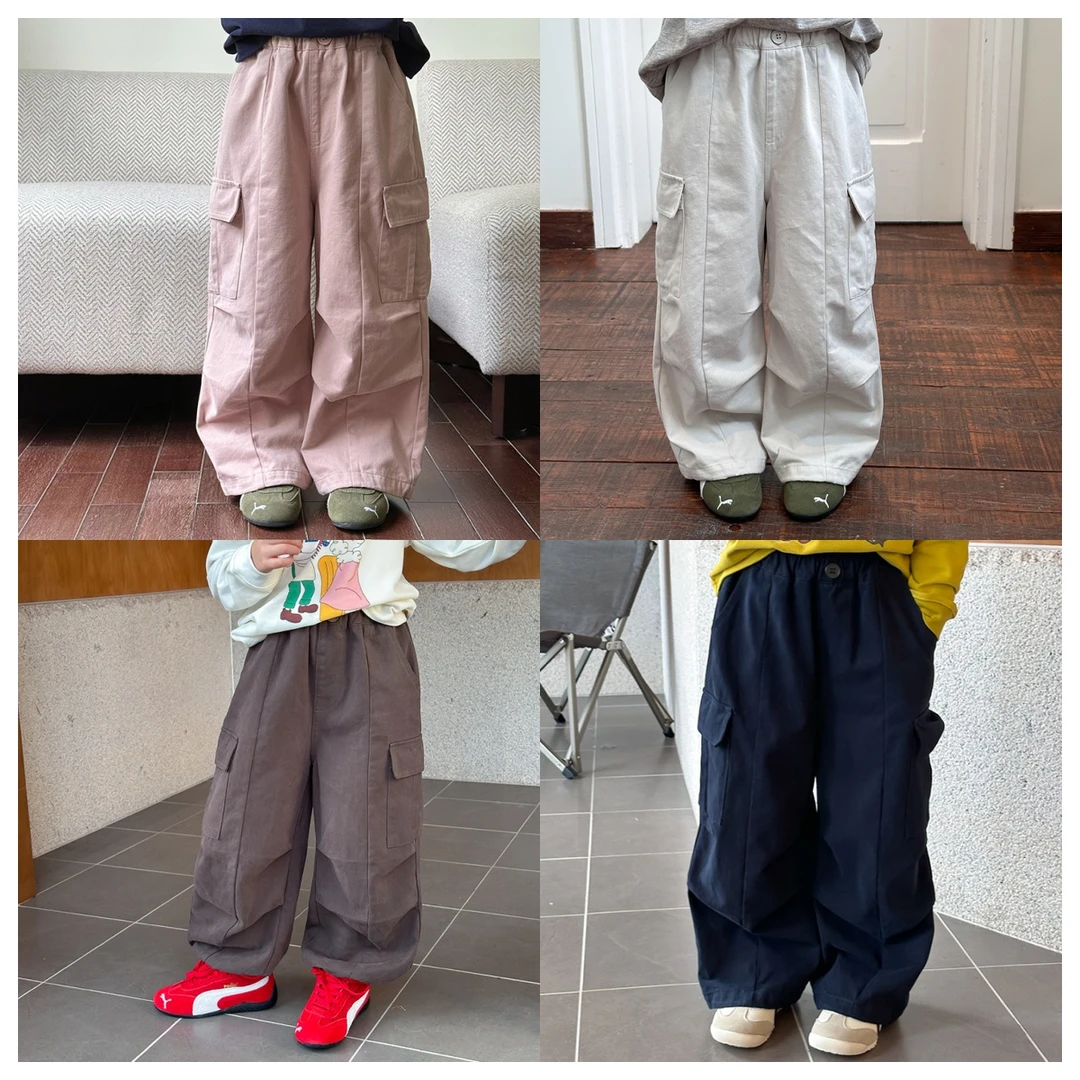 【秋季】女童秋季洗水棉口袋休闲束脚儿童可收口工装裤25F015