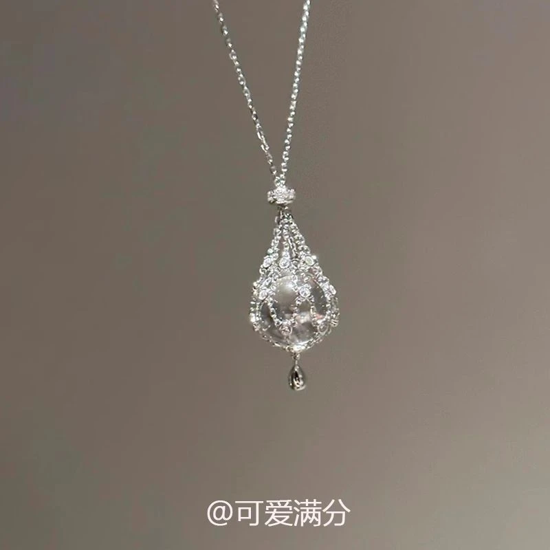 钛钢项链 冰透玻璃网兜项链清冷感精致轻奢坠链锁骨链链子饰品银